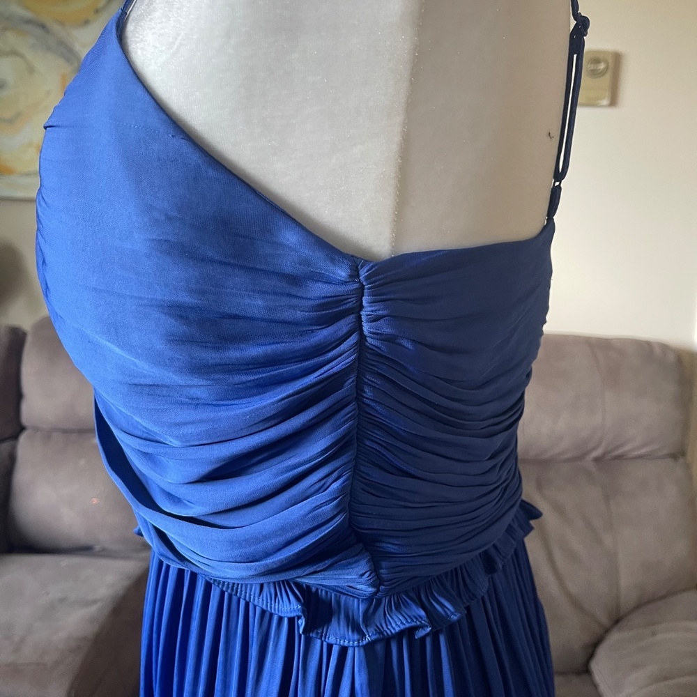 NEW House of Harlow 1960 Royal Blue Satin Ruched Cocktail Mini Dress US S - Picture 4 of 10